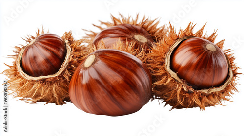 chestnuts with a brown shell and partly the shells with spines are still present photo