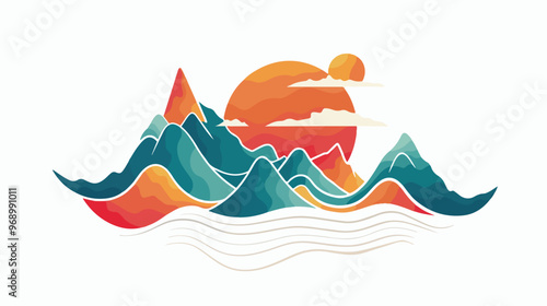 Abstract Mountain Wave Decorative Element in Chinese Style