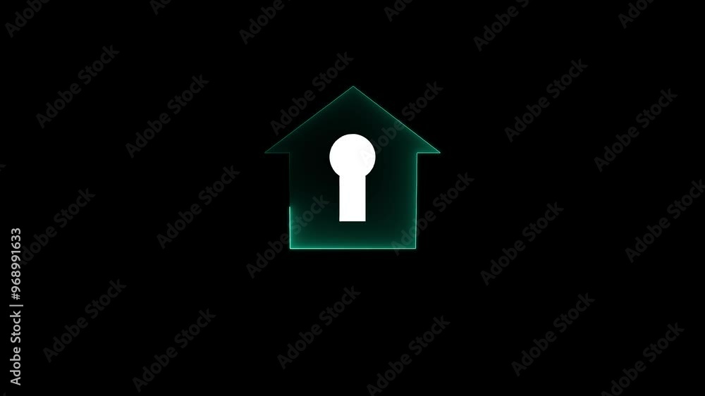 Neon light smart home icon with security icon animation video. Neon light smart home icon with security icon animation video.