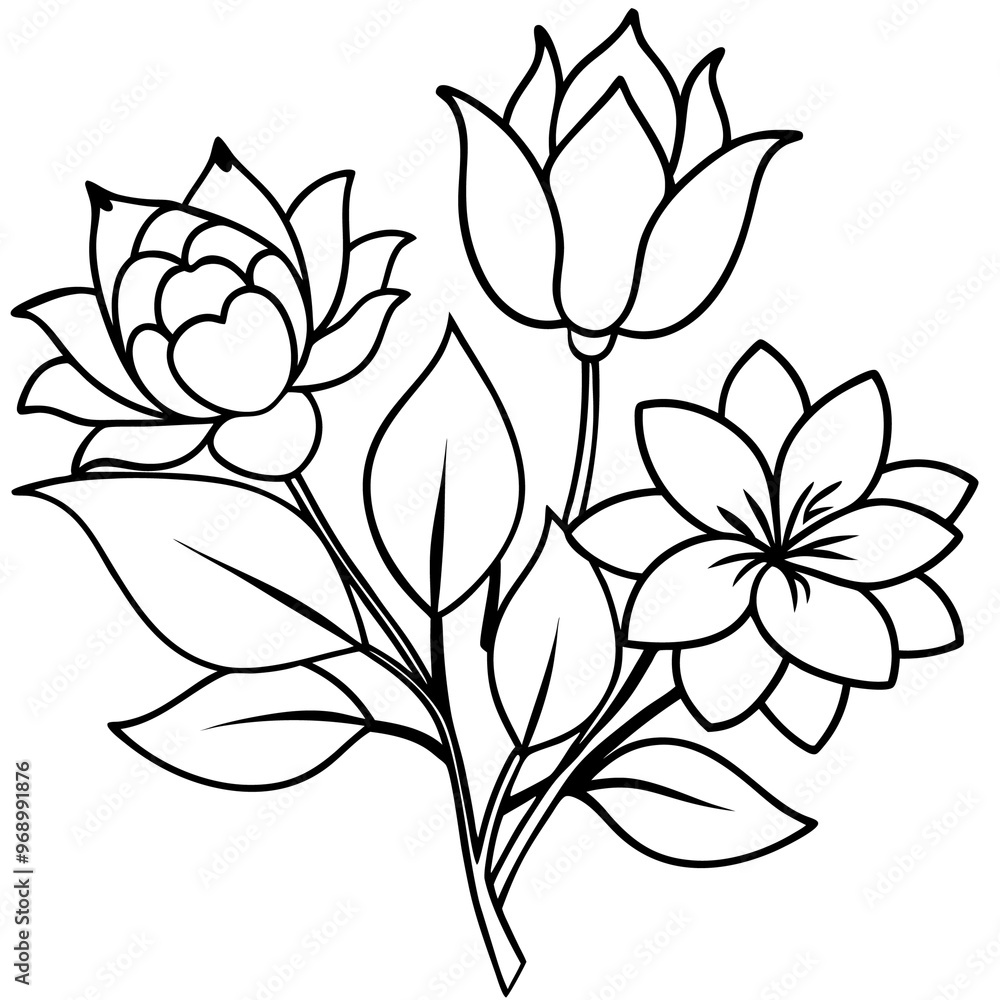 Fototapeta premium floral items outline coloring book page line art drawing