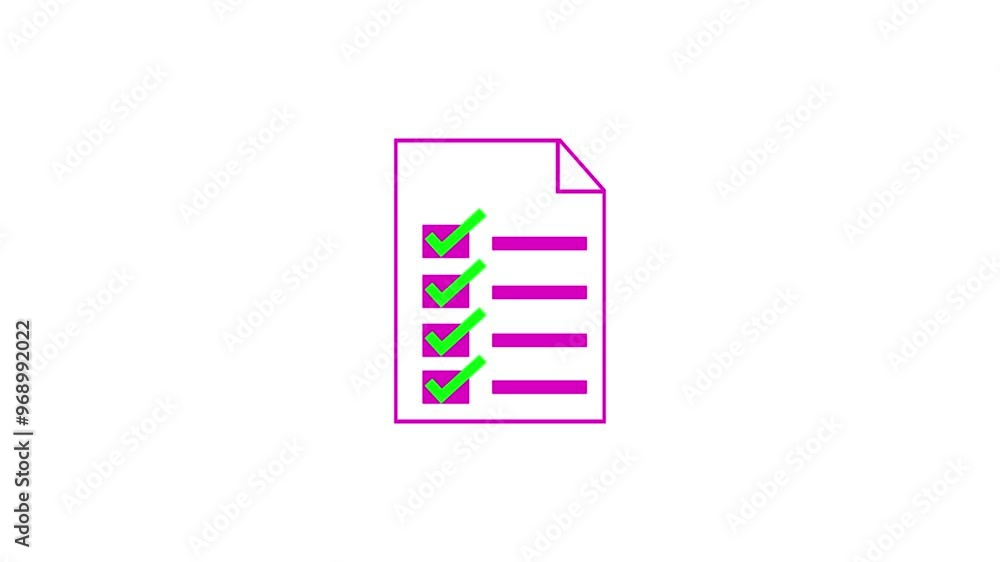 Document with tick mark icon animation.file approvement sign ,and white background . Document with tick mark icon animation.file approvement sign ,and white background .