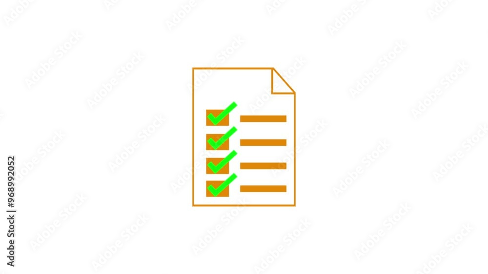 Document with tick mark icon animation.file approvement sign ,and white background . Document with tick mark icon animation.file approvement sign ,and white background .