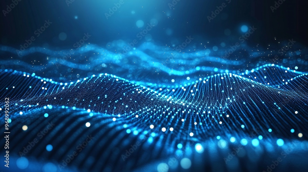 custom made wallpaper toronto digitalA stunning abstract representation of flowing blue waves with glowing particles, ideal for digital or technology-themed projects.