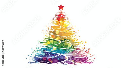 Vibrant Abstract Rainbow Christmas Tree Illustration in Flat Vector Style