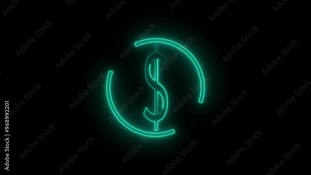 Neon glowing dollar icon animation. Dollar neon sign animation and black background. Neon glowing dollar icon animation. Dollar neon sign animation and black background.