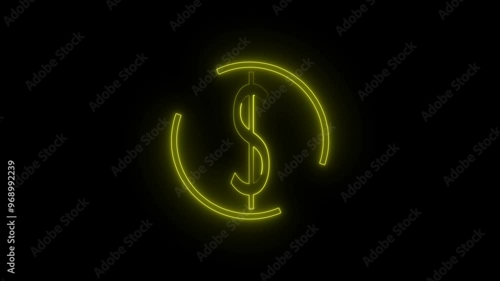 Neon glowing dollar icon animation. Dollar neon sign animation and black background. Neon glowing dollar icon animation. Dollar neon sign animation and black background.