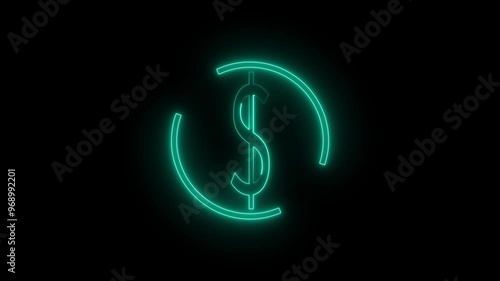 Neon glowing dollar icon animation. Dollar neon sign animation and black background.