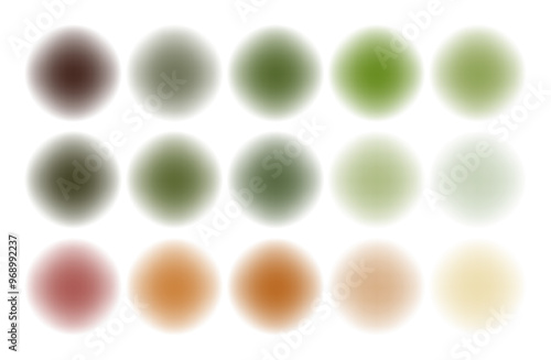 Big set of blurred abstract spots. Set of watercolor round backgrounds. Organic color palette. Set of colored gradient circles with blurring abstract shape. Round vector frames with aura for design