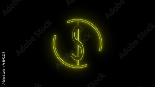 Neon glowing dollar icon animation. Dollar neon sign animation and black background.