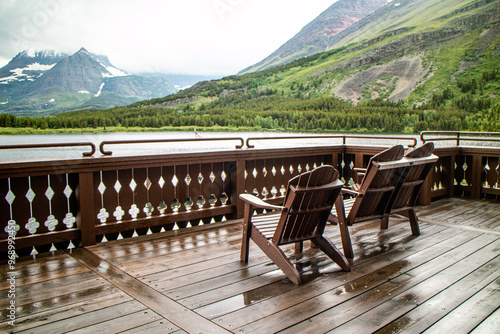 Many Glacier hotel at the swiftcurrent lake at the glacier national park, Montana, USA, August 2024 photo