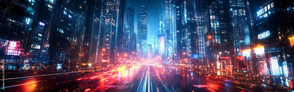 Abstract vibrant city skyline with dynamic lights and energy Abstract vibrant city skyline with dynamic lights and energy