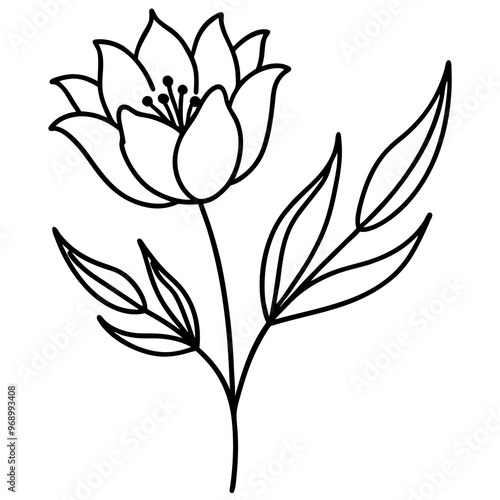 flower and twigs in doodle style outline coloring book page line art drawing