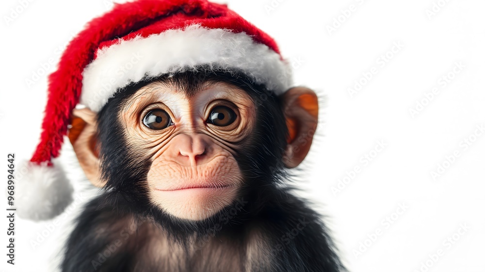 Monkey in a New Year's hat, isolated on a white background. Funny festive New Year's monkey, a cute animal dressed in Santa's clothes. Celebrating Christmas 2025. Generation AI Monkey in a New Year's hat, isolated on a white background. Funny festive New Year's monkey, a cute animal dressed in Santa's clothes. Celebrating Christmas 2025. Generation AI