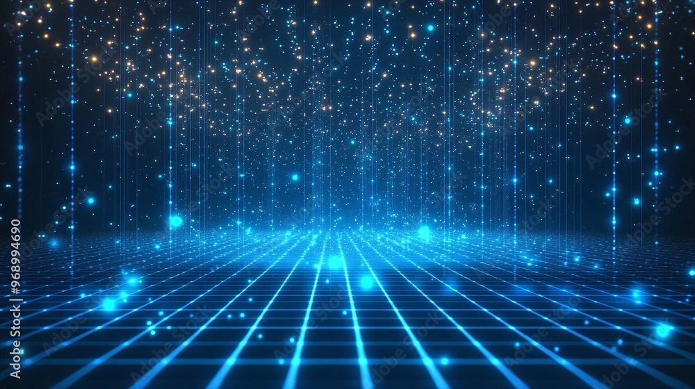 A stunning digital background with glowing blue particles creating a futuristic atmosphere, perfect for technology themes. A stunning digital background with glowing blue particles creating a futuristic atmosphere, perfect for technology themes.