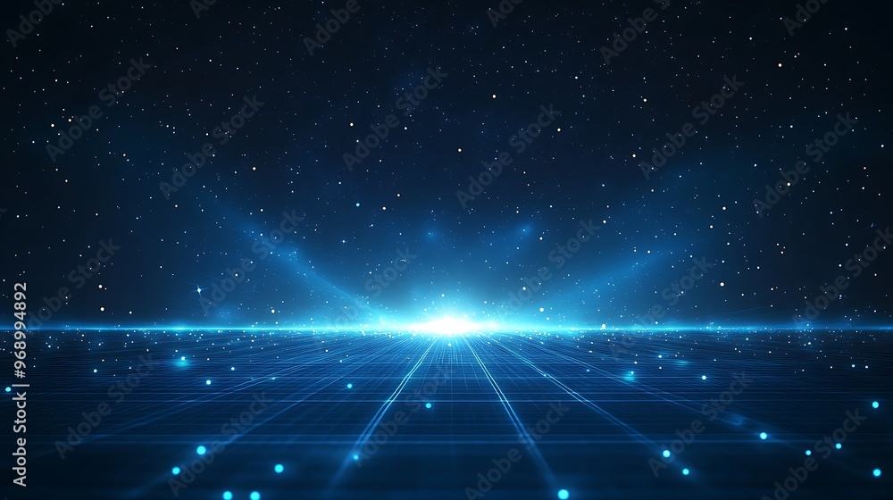 A stunning digital landscape featuring a glowing blue horizon and twinkling stars, evoking a sense of vastness and mystery. A stunning digital landscape featuring a glowing blue horizon and twinkling stars, evoking a sense of vastness and mystery.