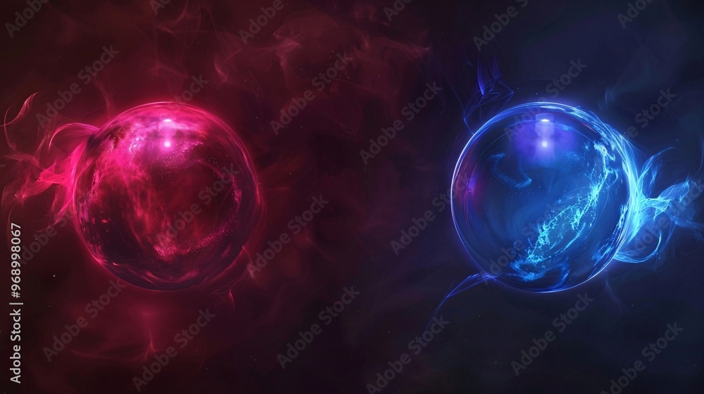 Abstract Glowing Spheres in Red and Blue. Abstract Glowing Spheres in Red and Blue.