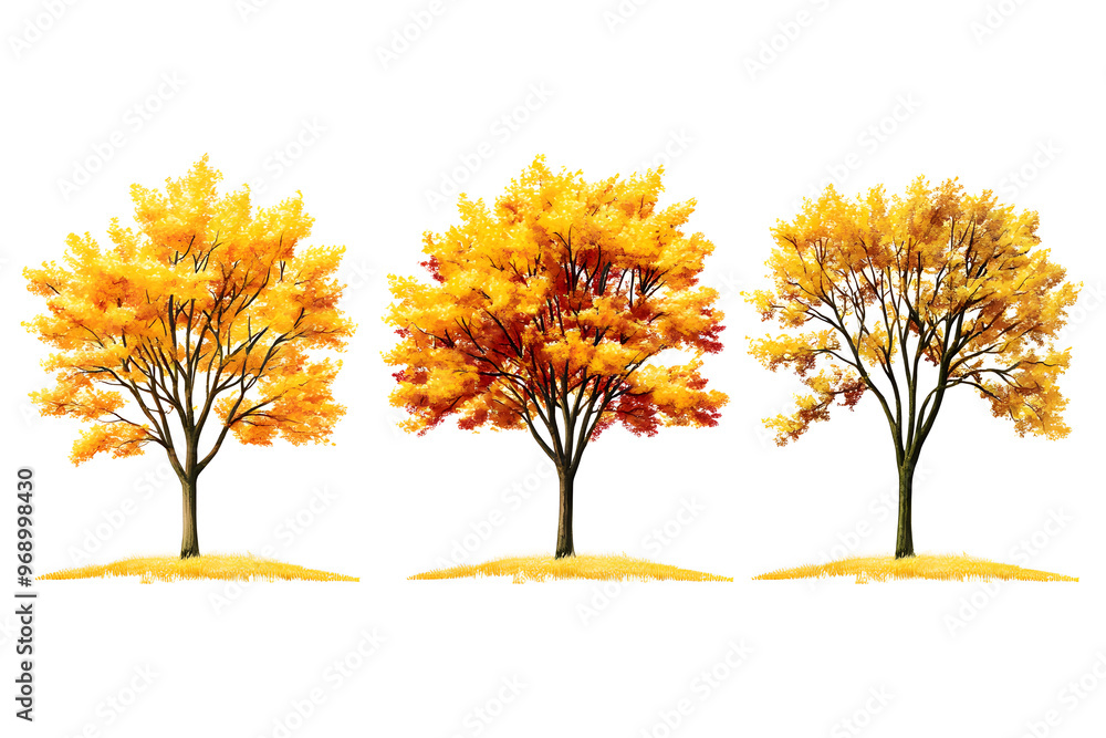Yellow trees set isolated on white background Yellow trees set isolated on white background