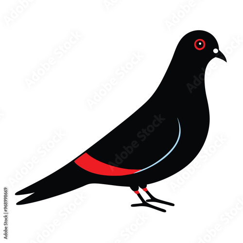 a black and red Pigeon, silhouette vector art illustration, isolated white background,