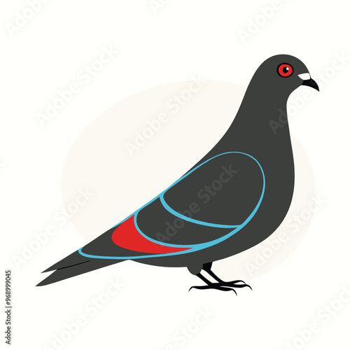 a black and red Pigeon, silhouette vector art illustration, isolated white background,