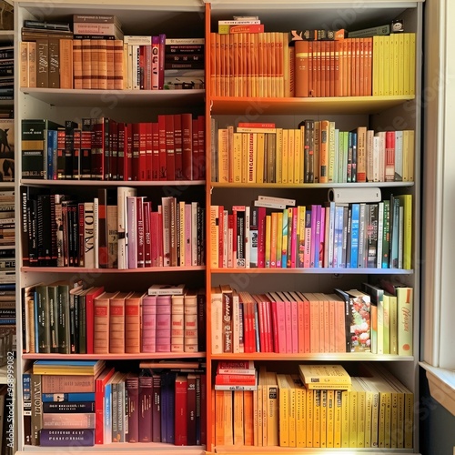 Bookshelf with Colorful Books.