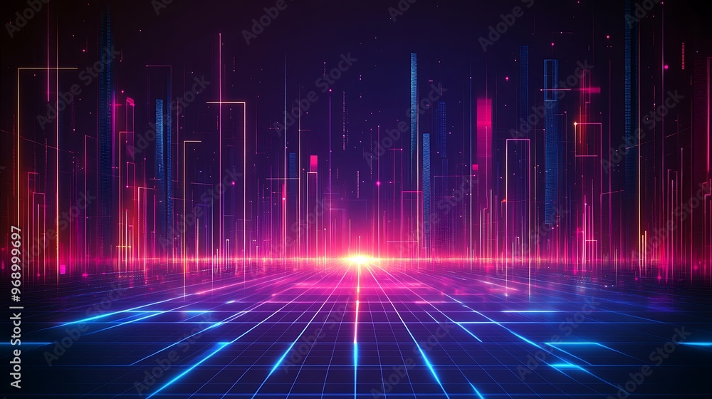 A vibrant abstract background showcasing digital light patterns and glowing lines, creating a futuristic atmosphere. A vibrant abstract background showcasing digital light patterns and glowing lines, creating a futuristic atmosphere.