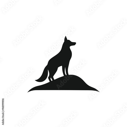 a Coyote standing on a hill, silhouette vector art illustration, isolated white background, 