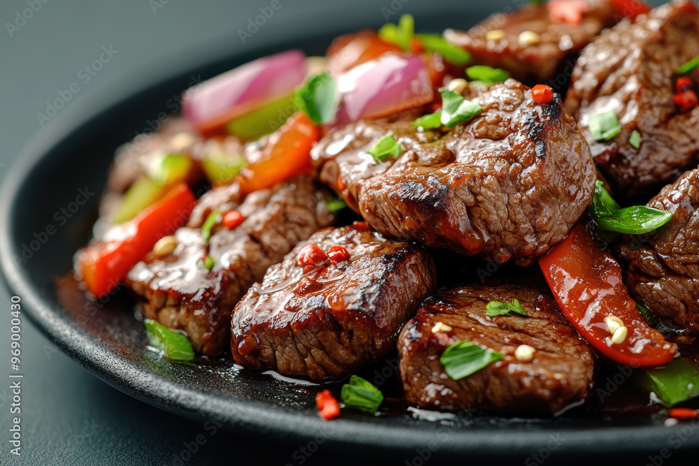 Chinese Pepper Steak with Onions. AI generative. Chinese Pepper Steak with Onions. AI generative.