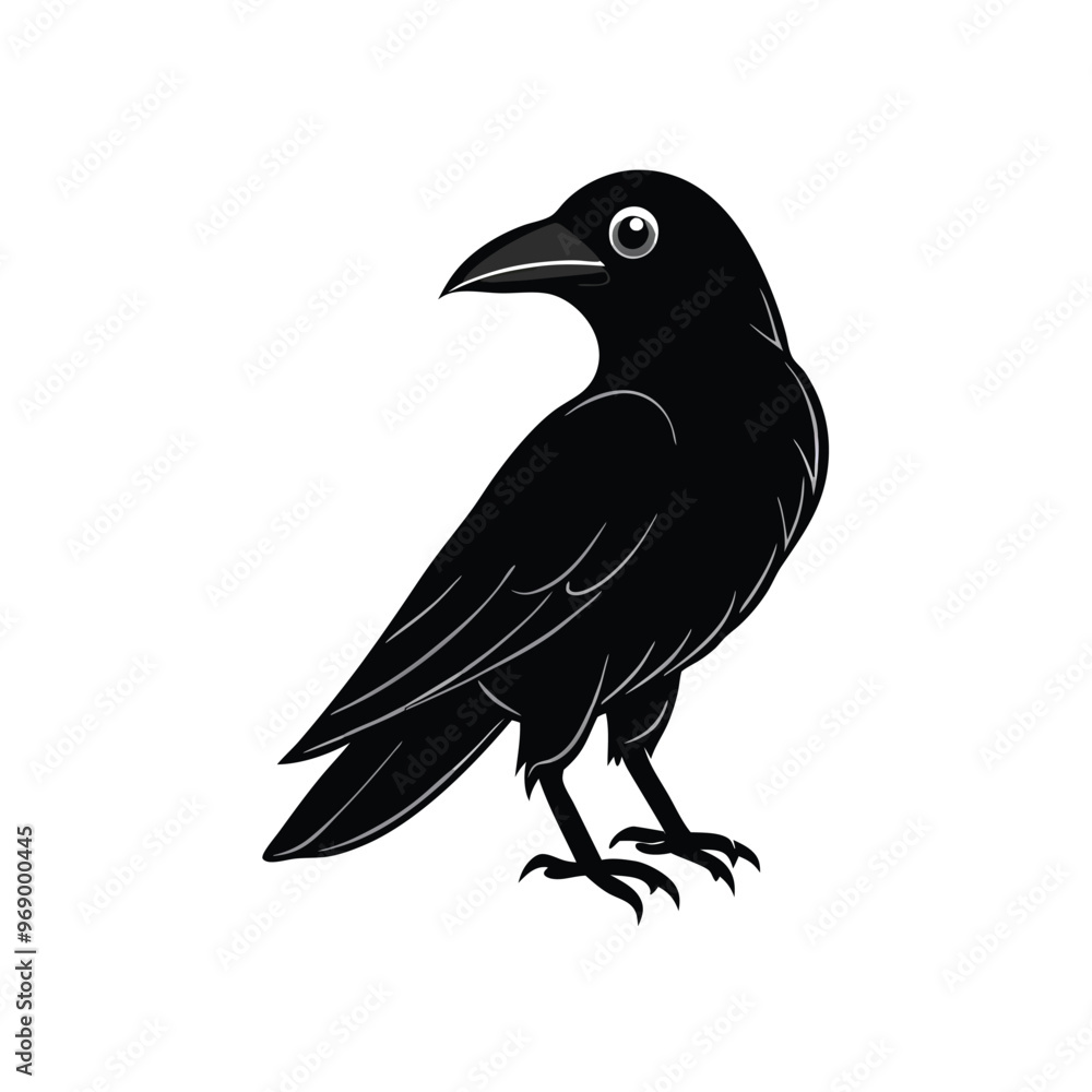 a flat crow silhouette vector art illustration, isolated white background, a flat crow silhouette vector art illustration, isolated white background,