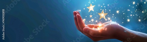 Hand Holding Shining Stars.