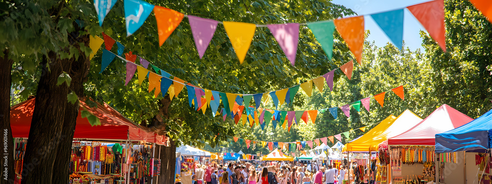 Obraz premium Outdoor Summer Fair with Colorful Banners
