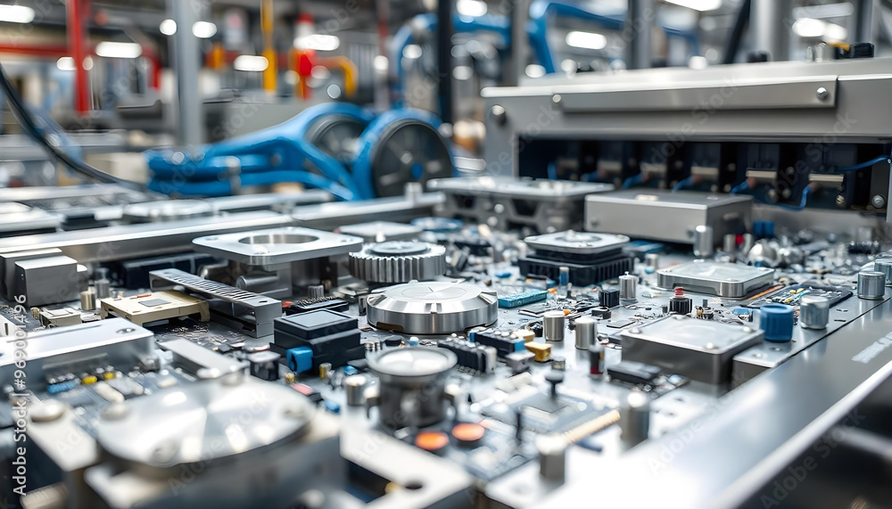 Close-up of a complex electronic circuit board with various components Close-up of a complex electronic circuit board with various components