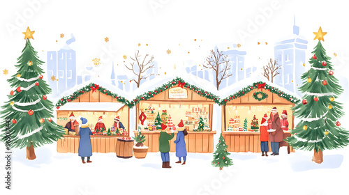 Cartoon Christmas fair illustration isolated on white background