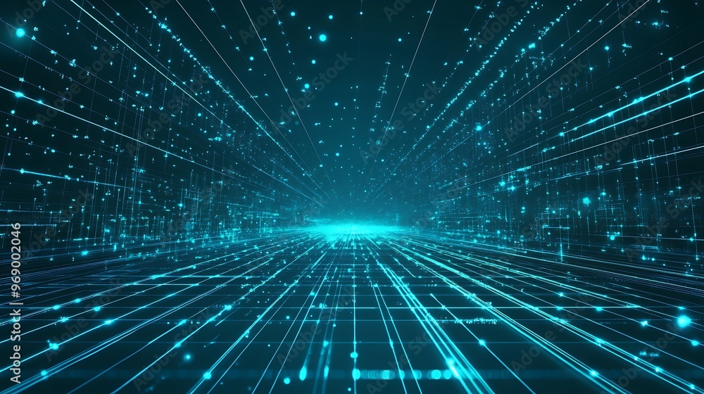 A vibrant digital landscape filled with glowing lines and particles, creating a sense of depth and movement in a futuristic space. A vibrant digital landscape filled with glowing lines and particles, creating a sense of depth and movement in a futuristic space.