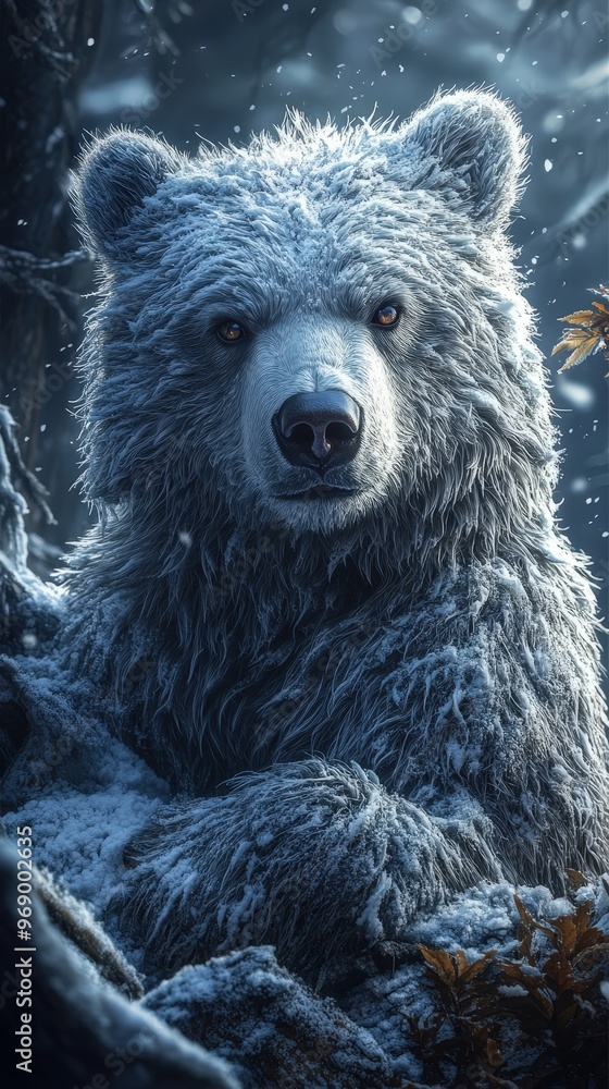Snow-covered bear in a winter forest, capturing the essence of wildlife and nature's serenity in a cold, snowy environment. Snow-covered bear in a winter forest, capturing the essence of wildlife and nature's serenity in a cold, snowy environment.