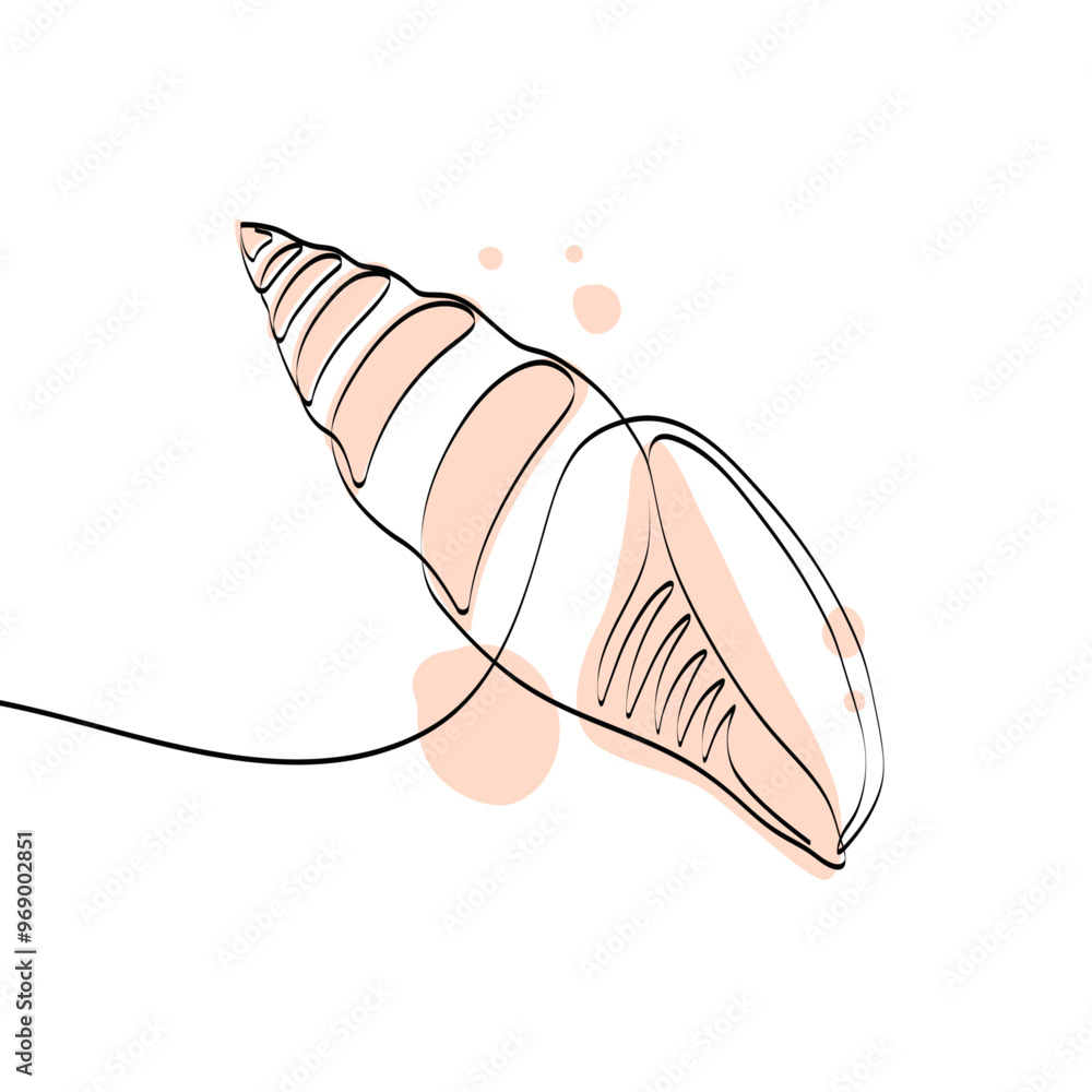 Sea shell in continuous line art drawing style. Hand drawn vector illustration. Minimalist black linear sketch isolated on white background. Sea shell in continuous line art drawing style. Hand drawn vector illustration. Minimalist black linear sketch isolated on white background.