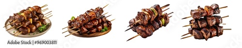  sets of grilled buffalo skewers isolated on Transparent Background.