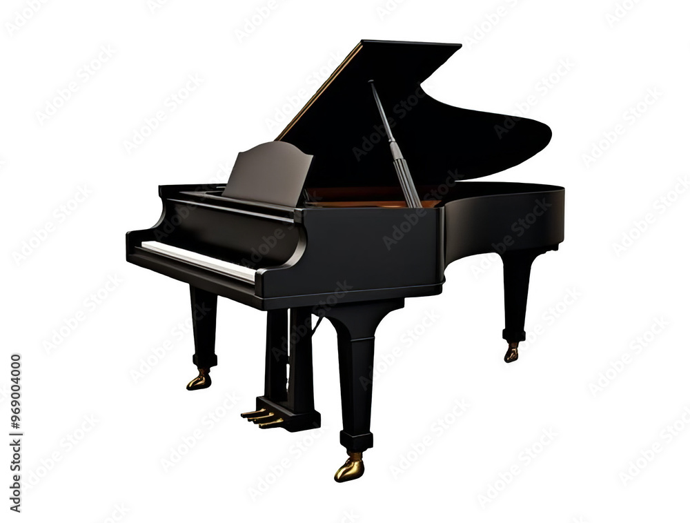 Glossy Black Grand Piano, Isolated on White or Transparent PNG, Musical Instrument Icon Glossy Black Grand Piano, Isolated on White or Transparent PNG, Musical Instrument Icon