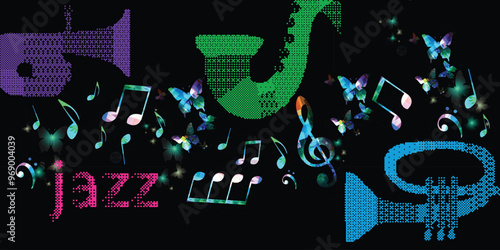 Musical background, play and download music concept. Artistic music festival poster, live concert, creative banner design