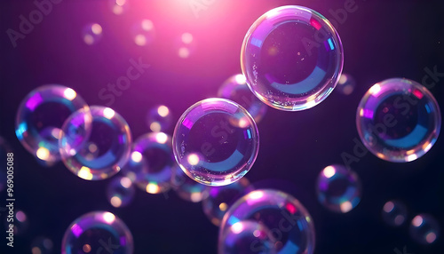 Iridescent Soap Bubbles Floating in a Purple Haze