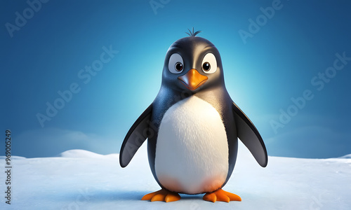 Linux penguin cute illustration on blue soft smooth background, wallpaper with Linux penguin 