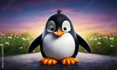 little round Linux cute penguin illustration background wallpaper