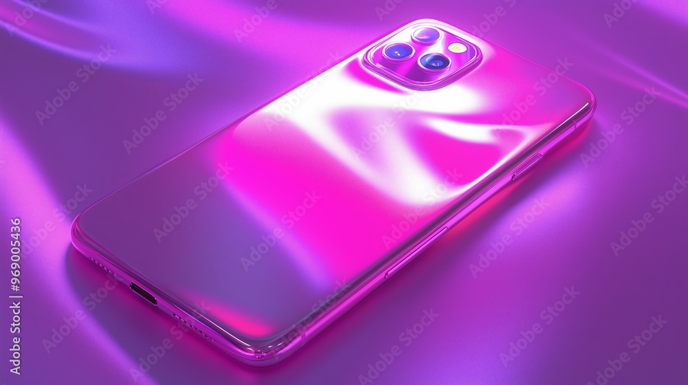 A phone on pink and purple neon background. A phone on pink and purple neon background.
