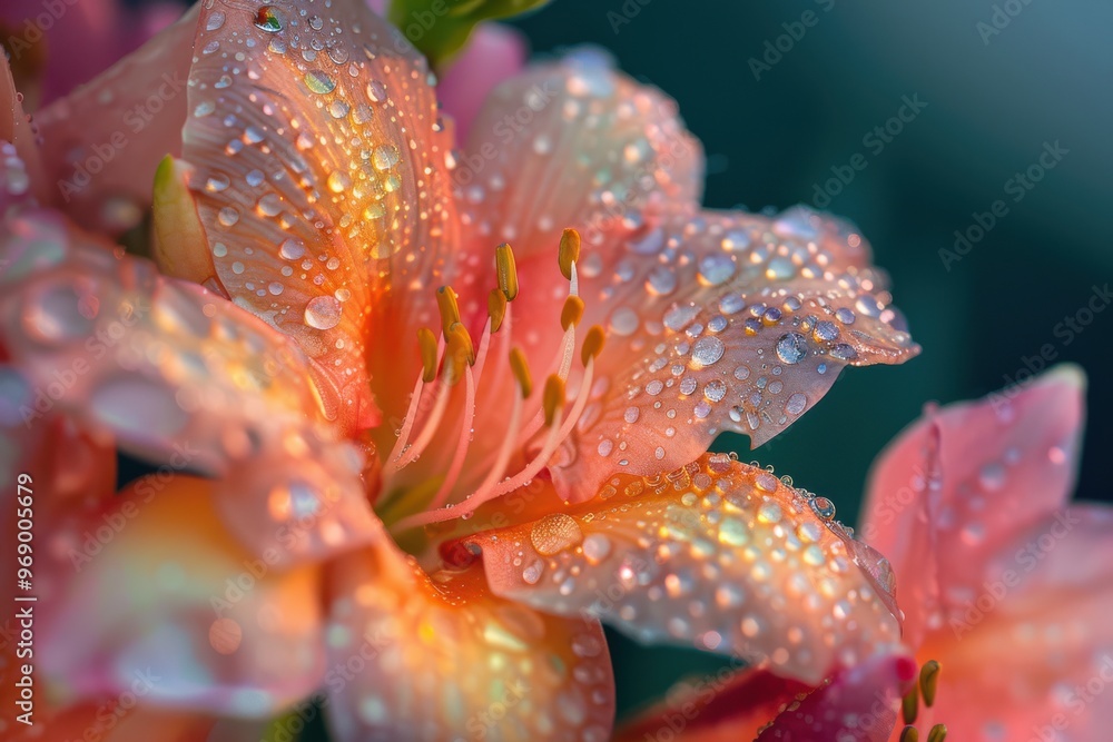 Close Up of a Delicate Flower with Morning Dew Drops Close Up of a Delicate Flower with Morning Dew Drops