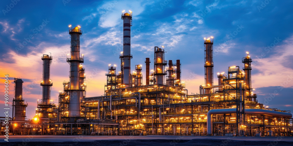 Evening picture of the refinery. AI generative. Evening picture of the refinery. AI generative.