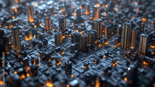 Futuristic Cityscape with Illuminated Towers