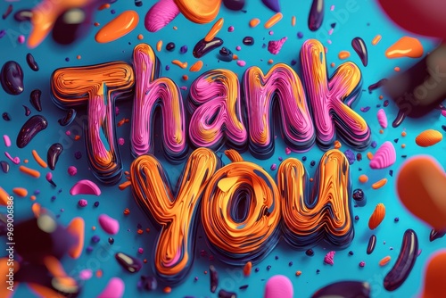 Colorful 3D text 'Thank You' with confetti and abstract shapes