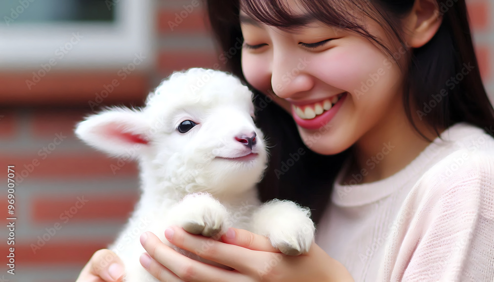 A smiling girl holding a fluffy bunny, capturing a moment of love and joy A smiling girl holding a fluffy bunny, capturing a moment of love and joy