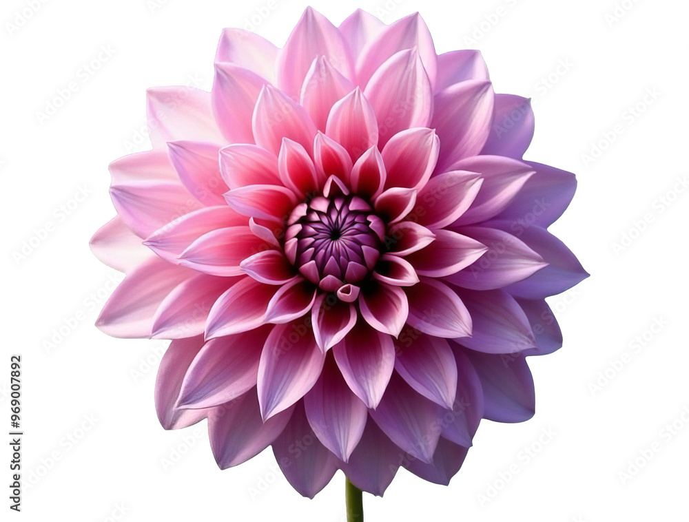 Fototapeta premium Pink Dahlia Flower in Full Bloom Isolated on White or Transparent PNG