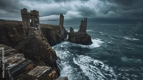Ruined Towers on a Stormy Coast