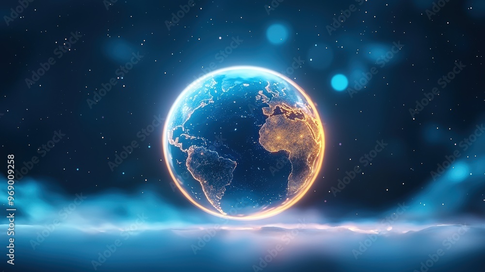 Fototapeta premium A stunning representation of Earth, glowing with vibrant colors against a dark background, symbolizing the beauty of our planet.